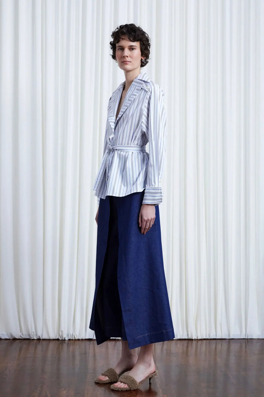 PALMER HARDING REFUGE SHIRT IN BLUE COTTON MULTI STRIPE