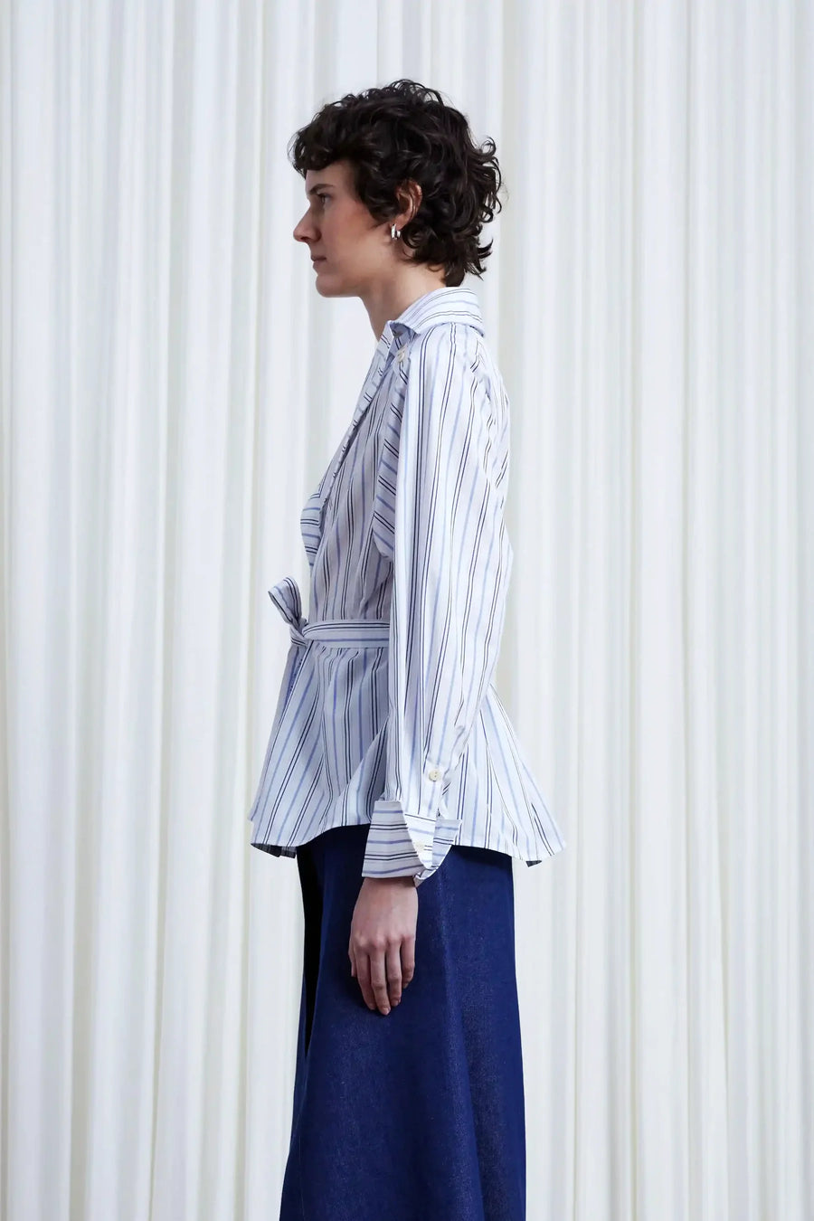 PALMER HARDING REFUGE SHIRT IN BLUE COTTON MULTI STRIPE