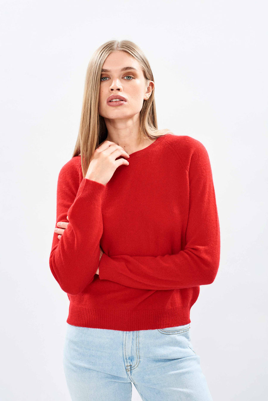 JUMPER 1234 CASHMERE CROP CREW IN ROSE