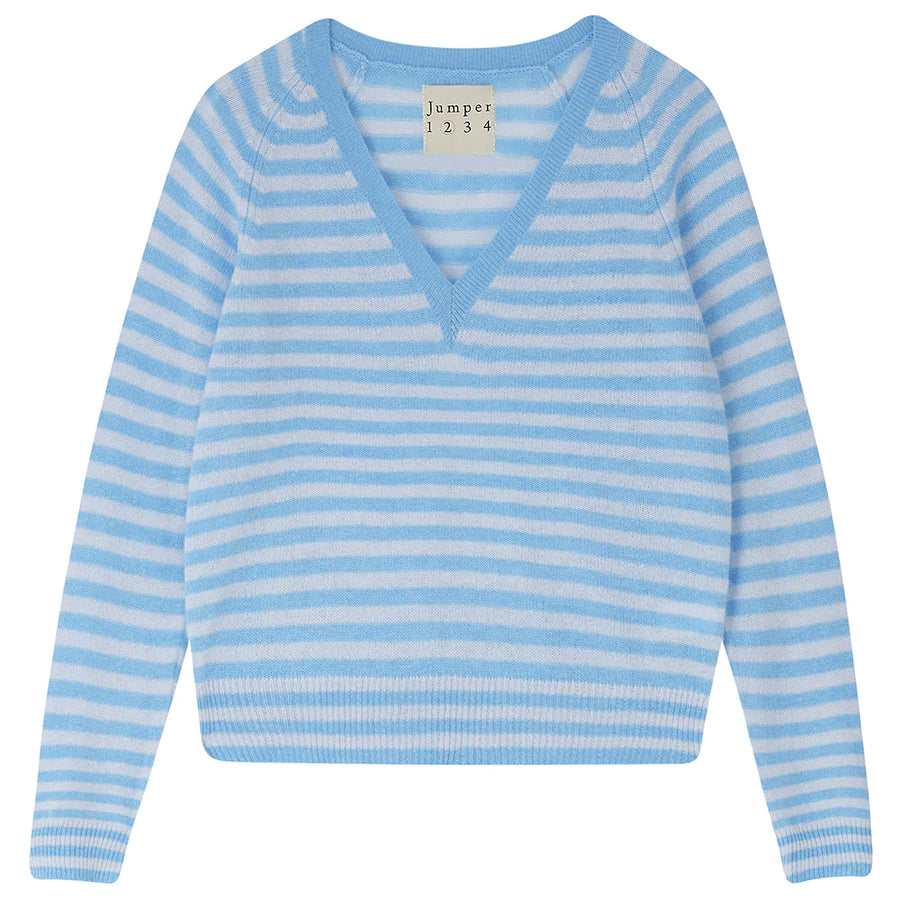 JUMPER 1234 CASHMERE STRIPE IN WEDGEWOOD AND CEMENT