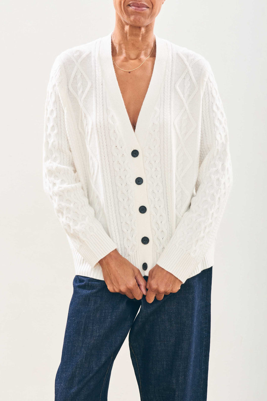 JUMPER 1234 ARAN CARDIGAN IN MARITIME WHITE