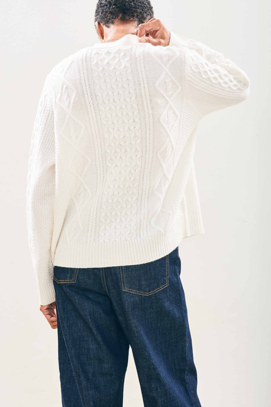 JUMPER 1234 ARAN CARDIGAN IN MARITIME WHITE