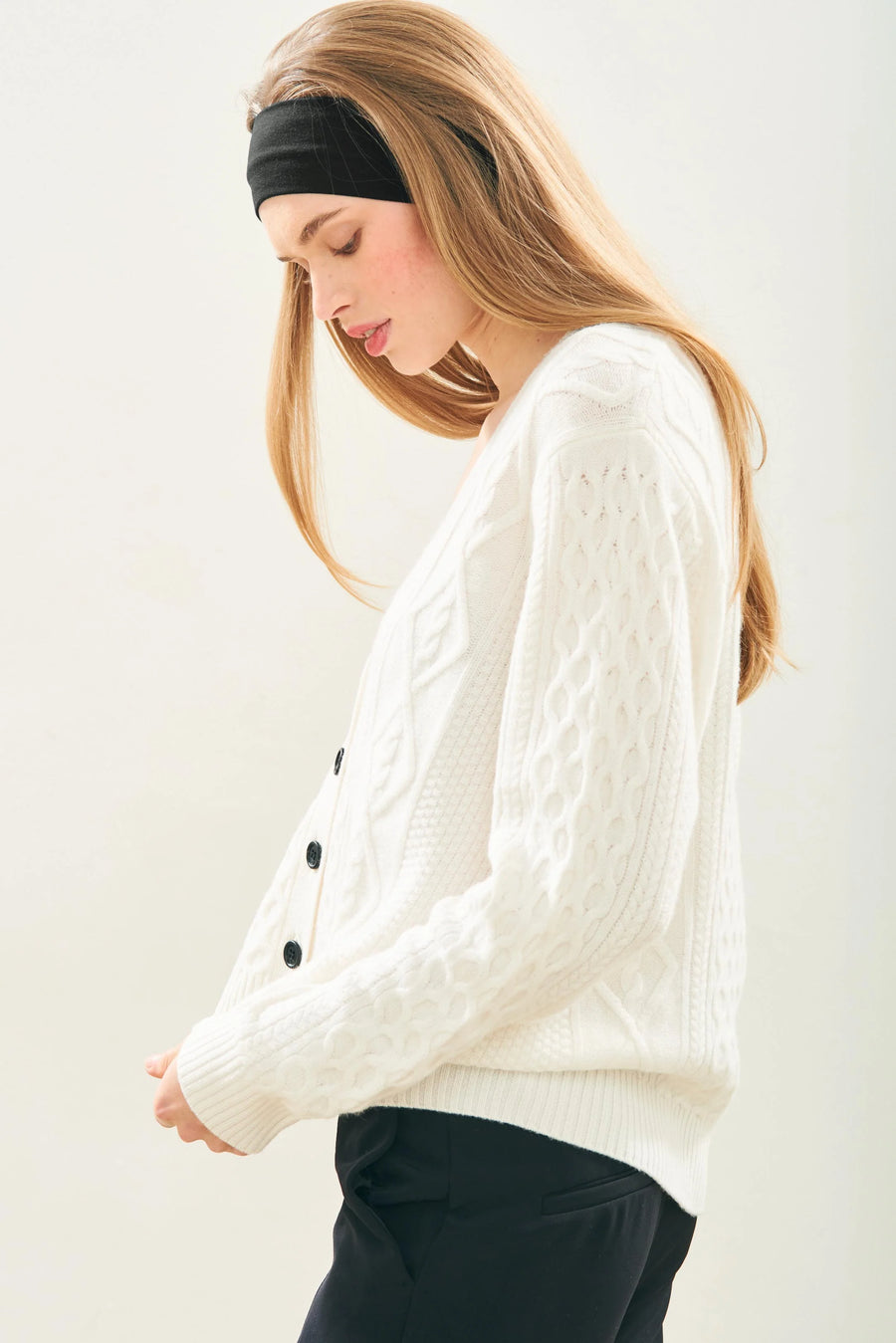 JUMPER 1234 ARAN CARDIGAN IN MARITIME WHITE