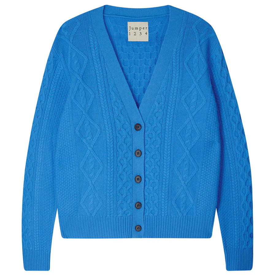 JUMPER 1234 ARAN CARDIGAN IN SKY