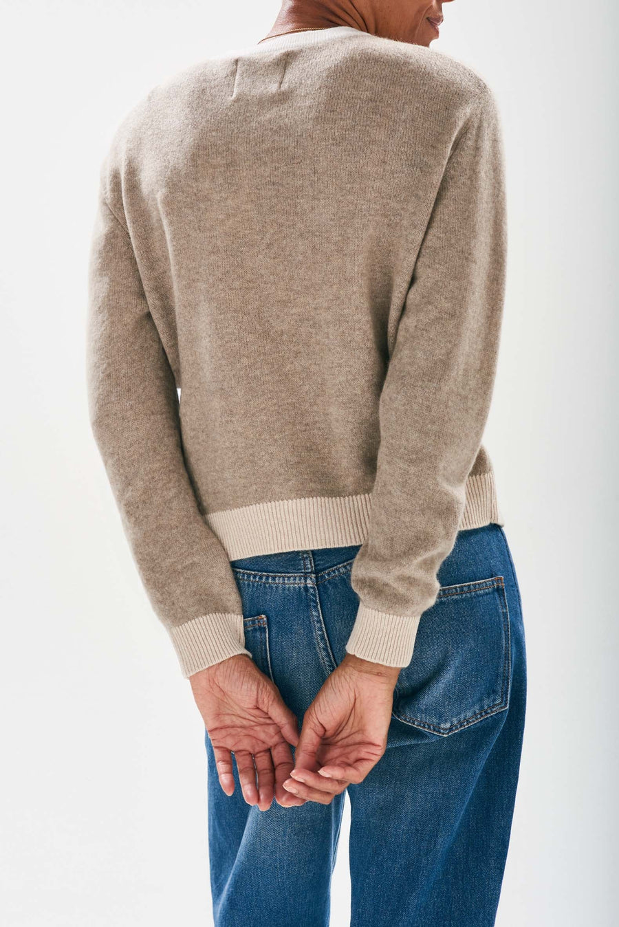 JUMPER 1234 CONTRAST RIB CARDIGAN IN ORGANIC LIGHT BROWN
