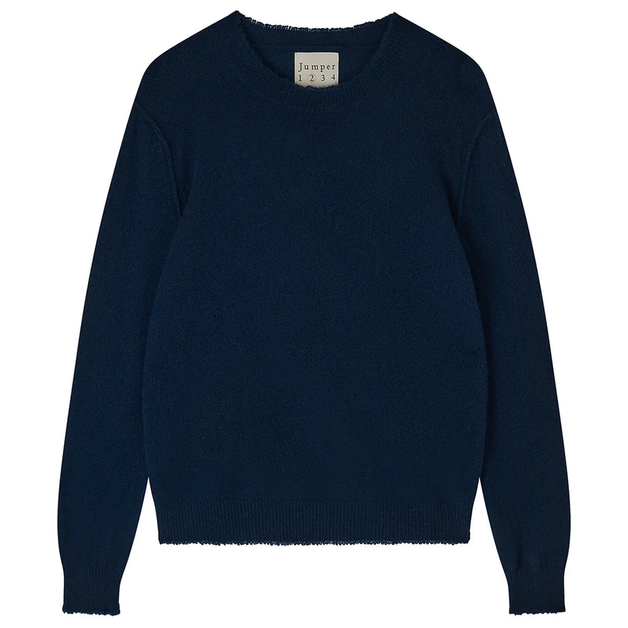 JUMPER 1234 CASHMERE DISTRESSED CREW IN NAVY