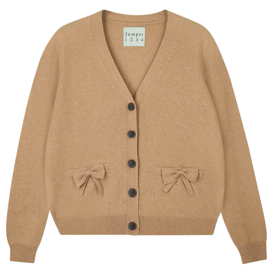JUMPER 1234 BOW POCKET CARDIGAN IN SANDSTONE