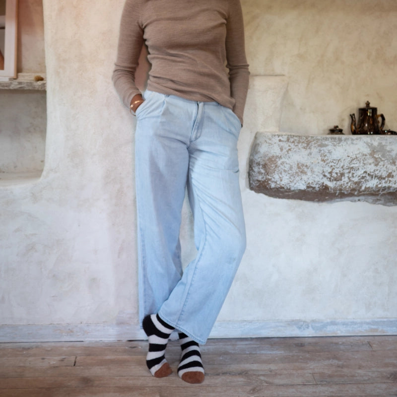 BONNE MAISON BLACK/WHITE/OCRE STRIPED MID-CALF SOCKS