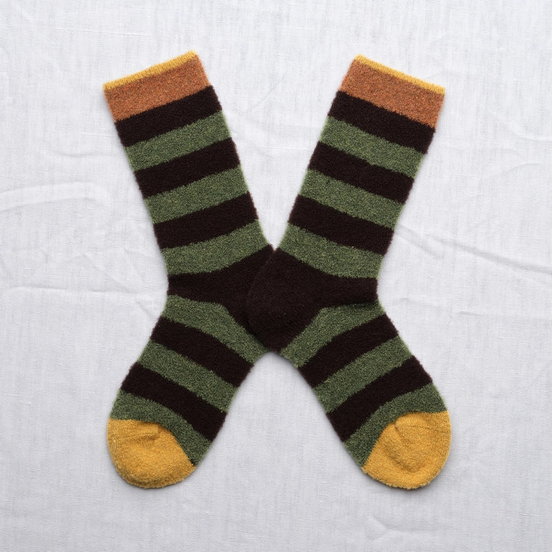 BONNE MAISON CACTUS/BLACK/AMBER STRIPED MID-CALF SOCKS