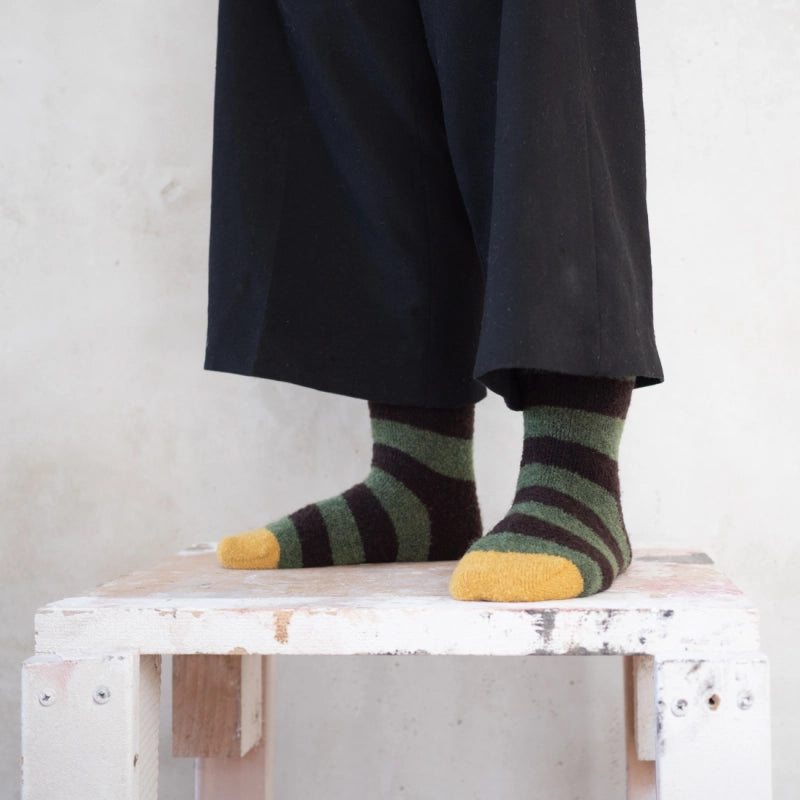 BONNE MAISON CACTUS/BLACK/AMBER STRIPED MID-CALF SOCKS