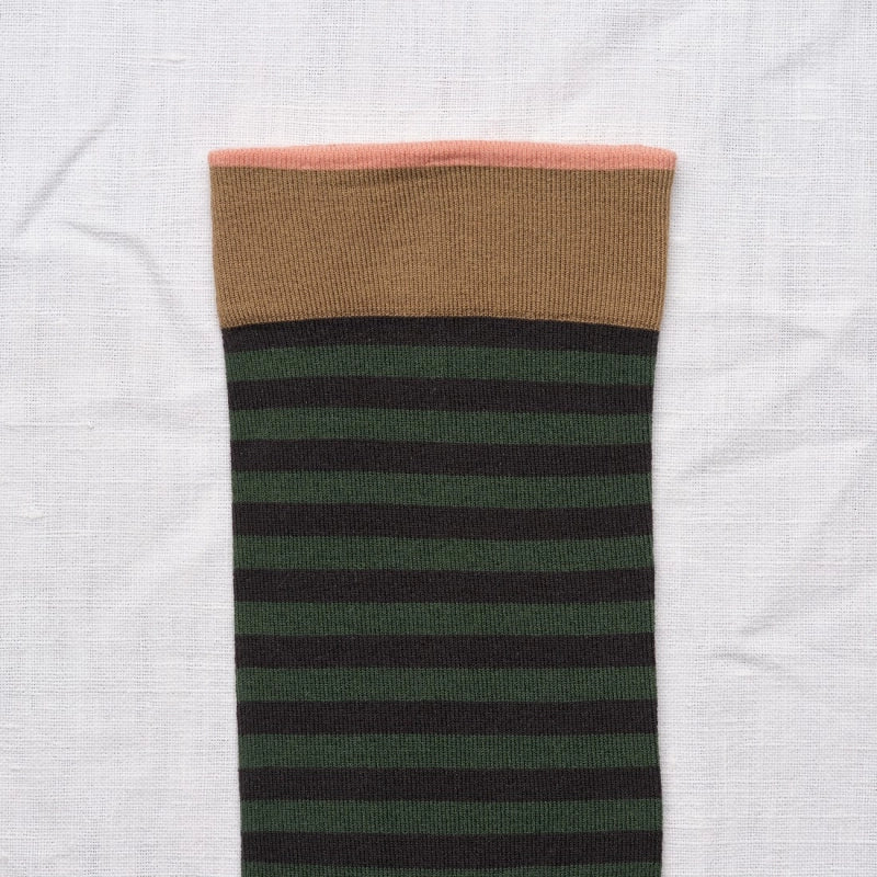 BONNE MAISON BLACK/FOREST STRIPED MID-CALF SOCKS