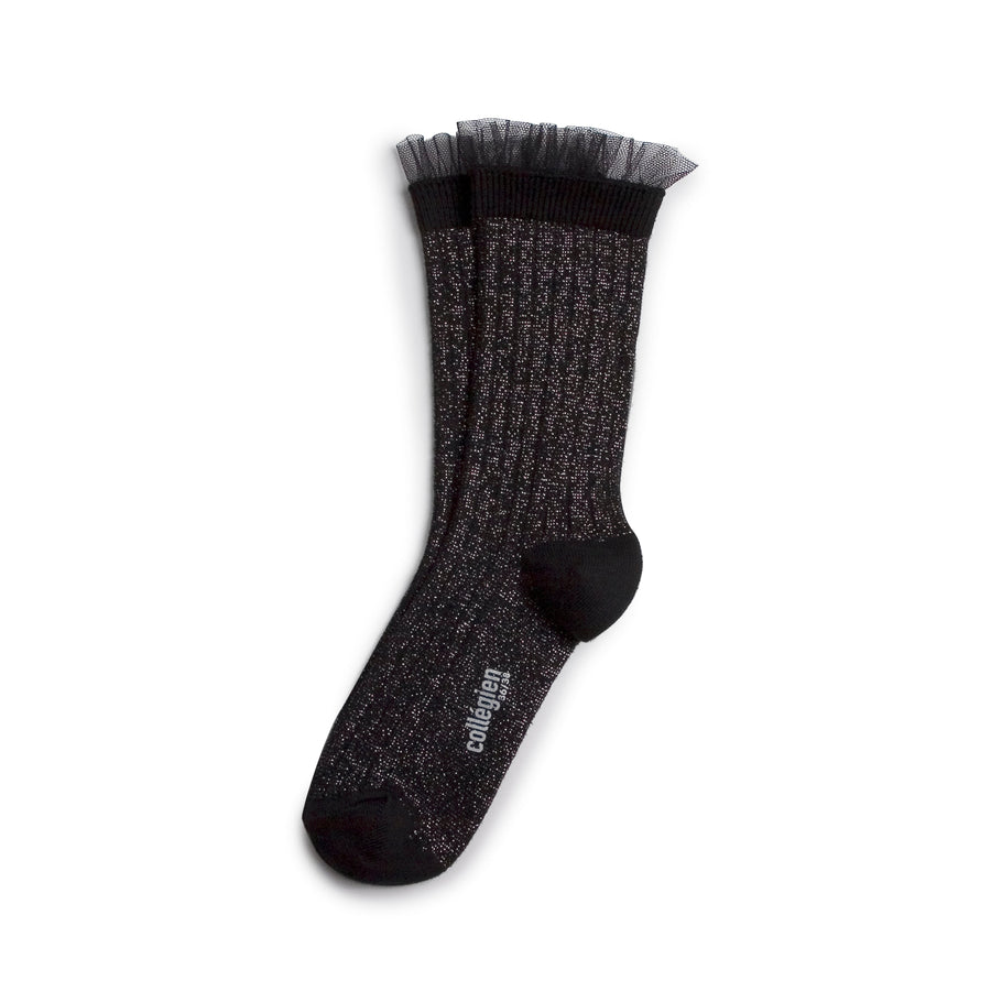 COLLEGIEN ALIZEE SOCKS IN NOIR DE CHARBON (BLACK GLITTER)