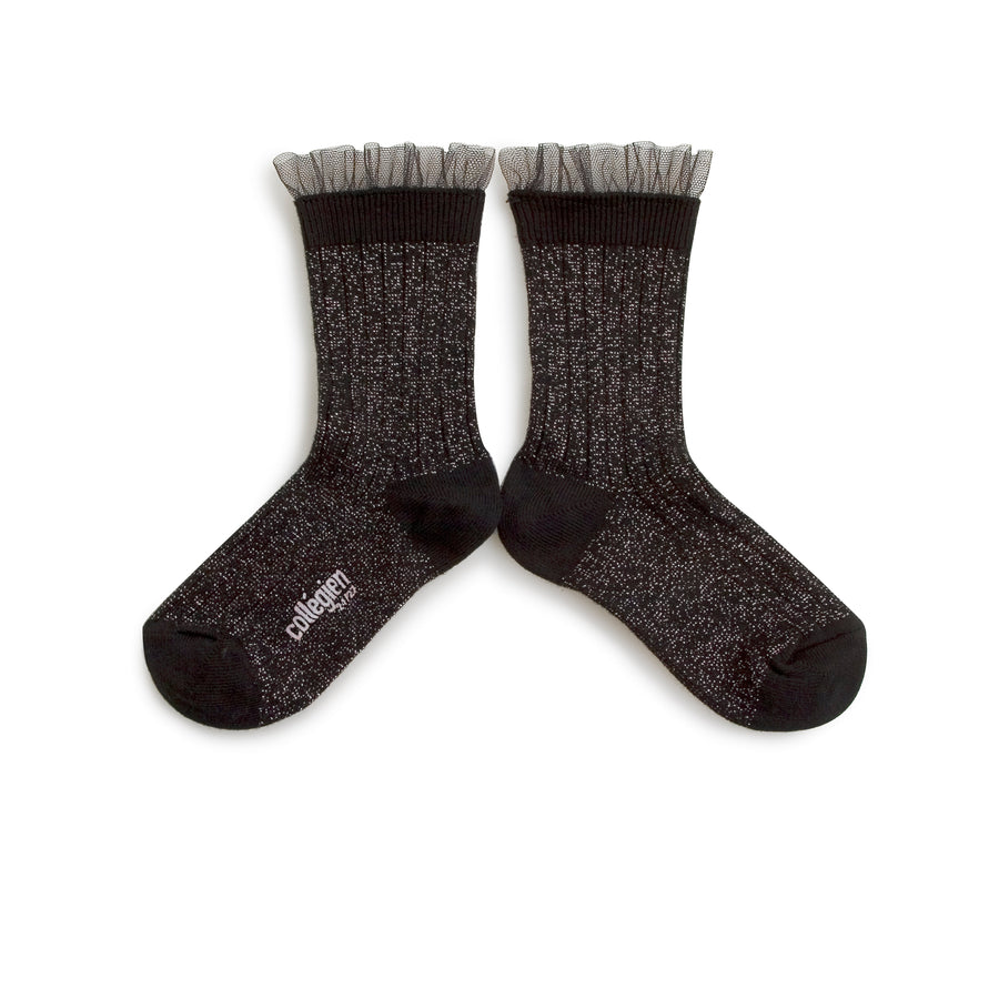 COLLEGIEN ALIZEE SOCKS IN NOIR DE CHARBON (BLACK GLITTER)