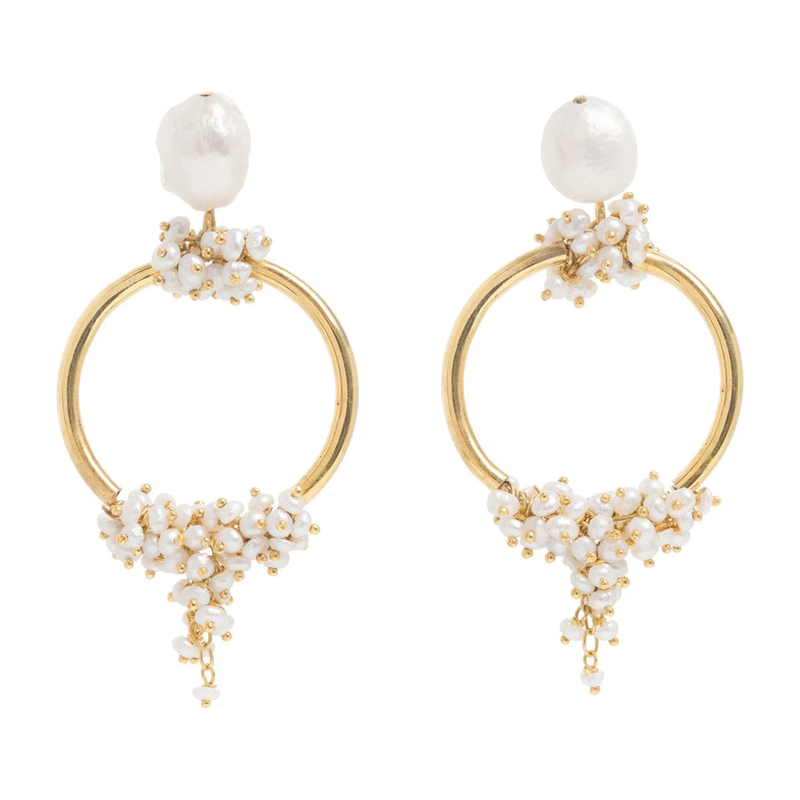 FREYA ROSE SEED AND BAROQUE PEARL MID HOOPS