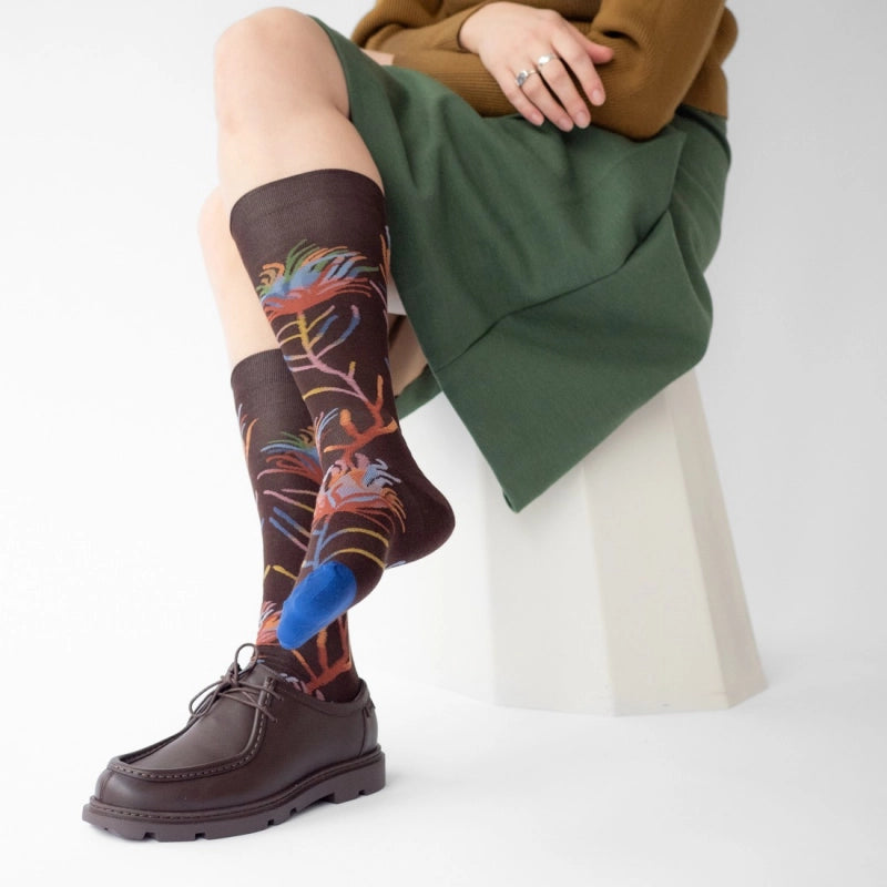 BONNE MAISON DARK BROWN FLORAL KNEE HIGH SOCKS