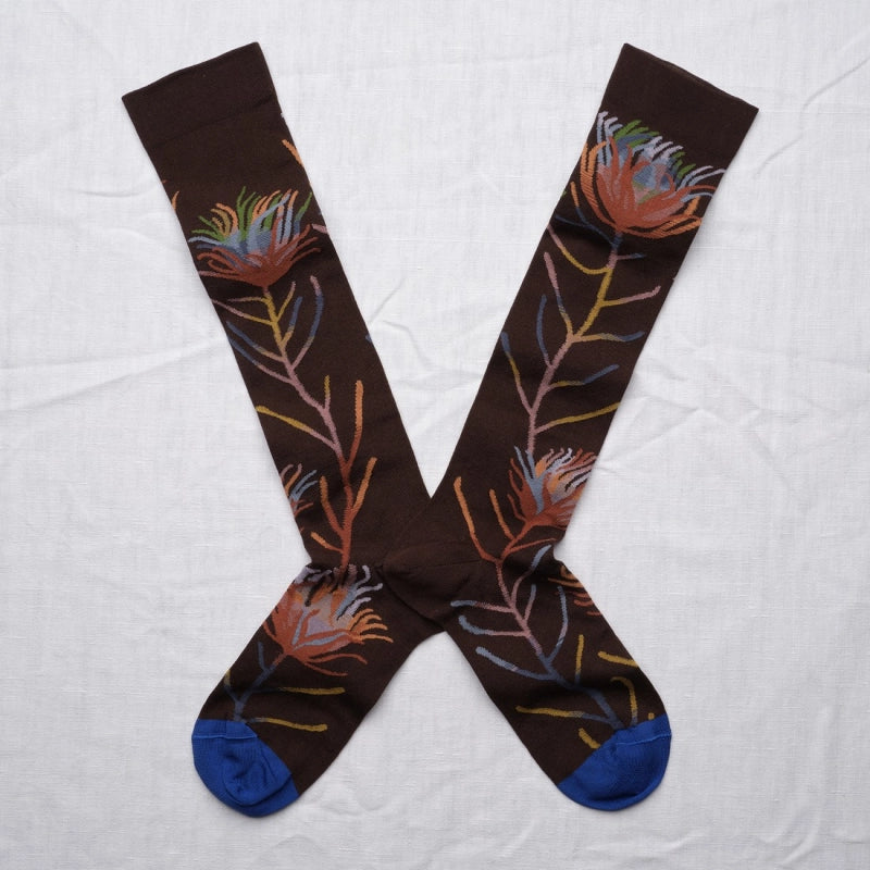 BONNE MAISON DARK BROWN FLORAL KNEE HIGH SOCKS
