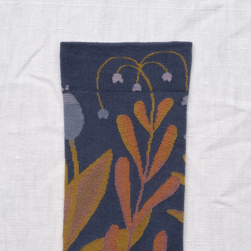 BONNE MAISON BLUE/ABSINTHE/SEPHIE MID-CALF SOCKS IN PLANT DESIGN