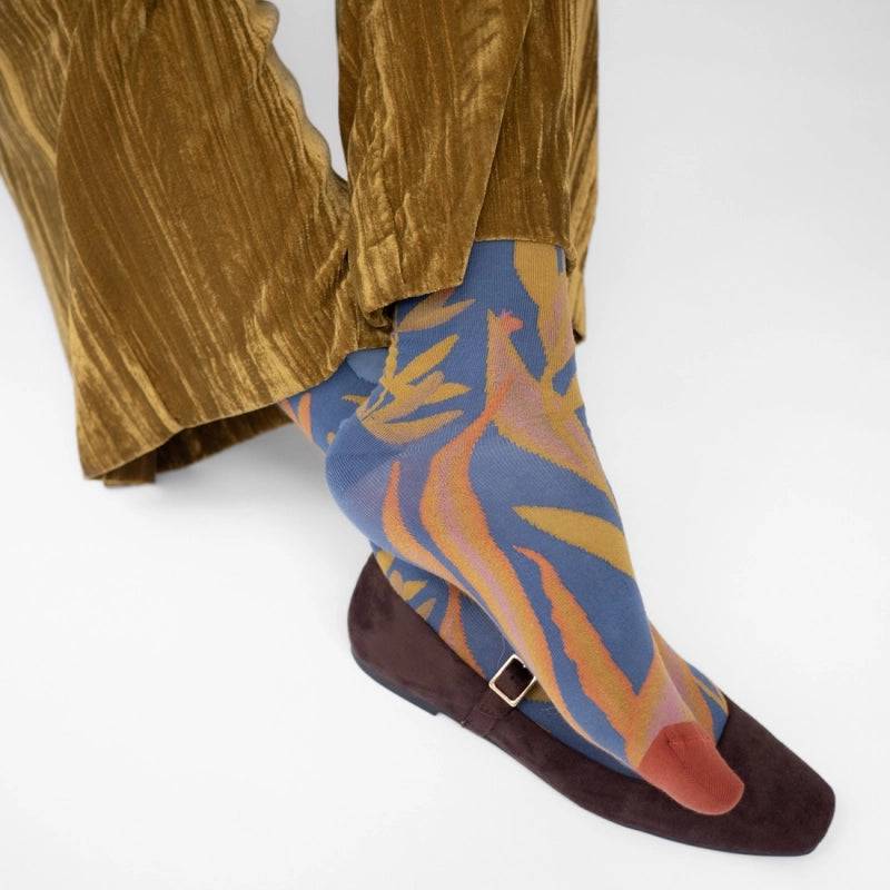 BONNE MAISON BLUE/ABSINTHE/SEPHIE MID-CALF SOCKS IN PLANT DESIGN
