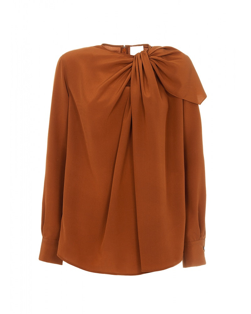 MANTU SILK BLOUSE WITH DRAPED BOW. Available in two colours - rust and black