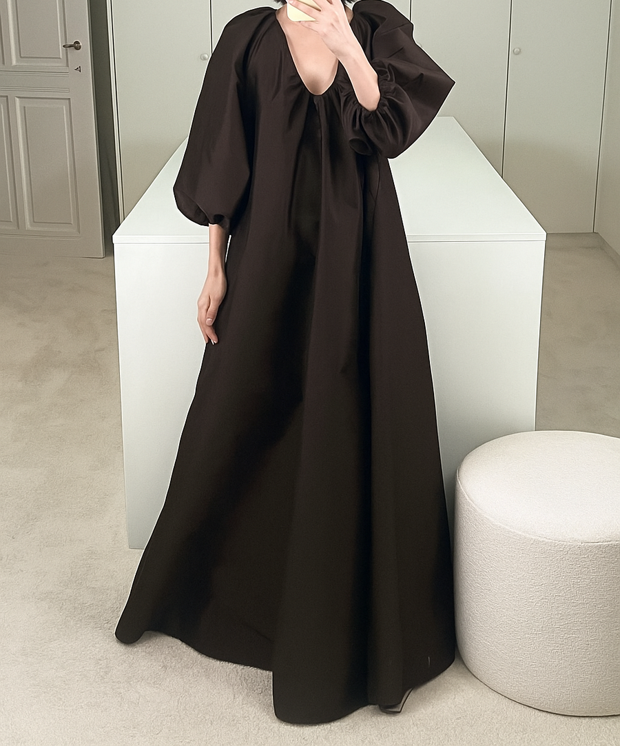 BERNADETTE DRESS GEORGE IN DARK CHOCOLATE BROWN