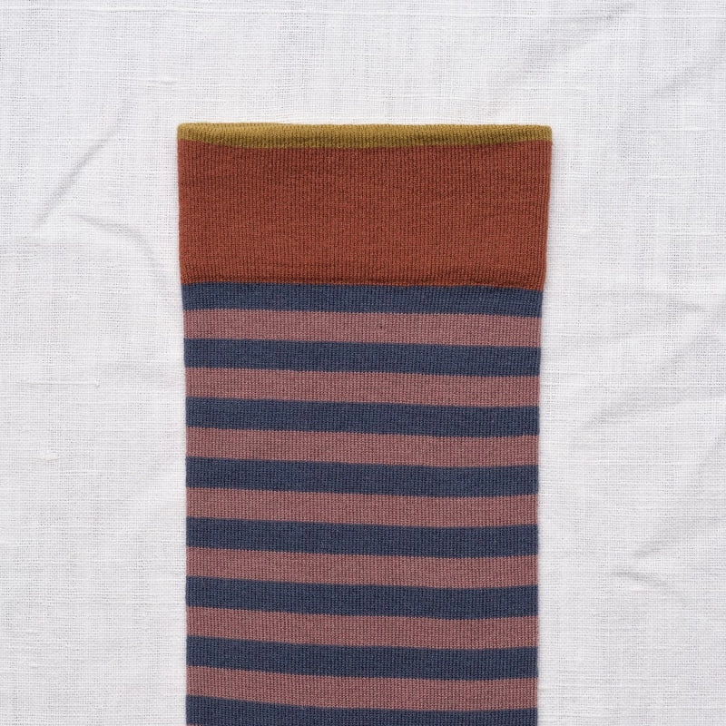 BONNE MAISON NAVY/GRAPE STRIPED MID-CALF SOCKS