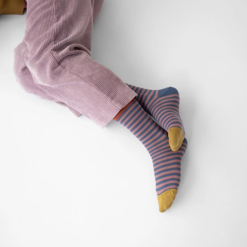 BONNE MAISON NAVY/GRAPE STRIPED MID-CALF SOCKS