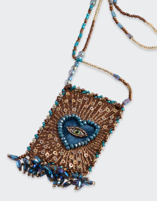 OLIVIA DAR HEART EYE TALISMAN NECKLACE IN TEAL