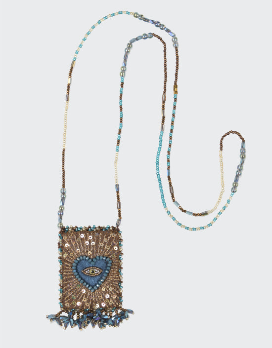 OLIVIA DAR HEART EYE TALISMAN NECKLACE IN TEAL