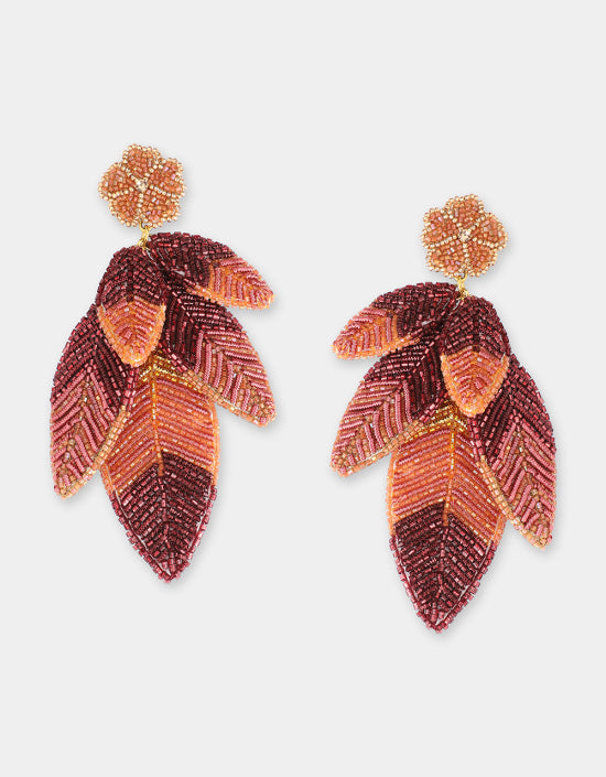 OLIVIA DAR MULTI MAROON LEAF EARRINGS