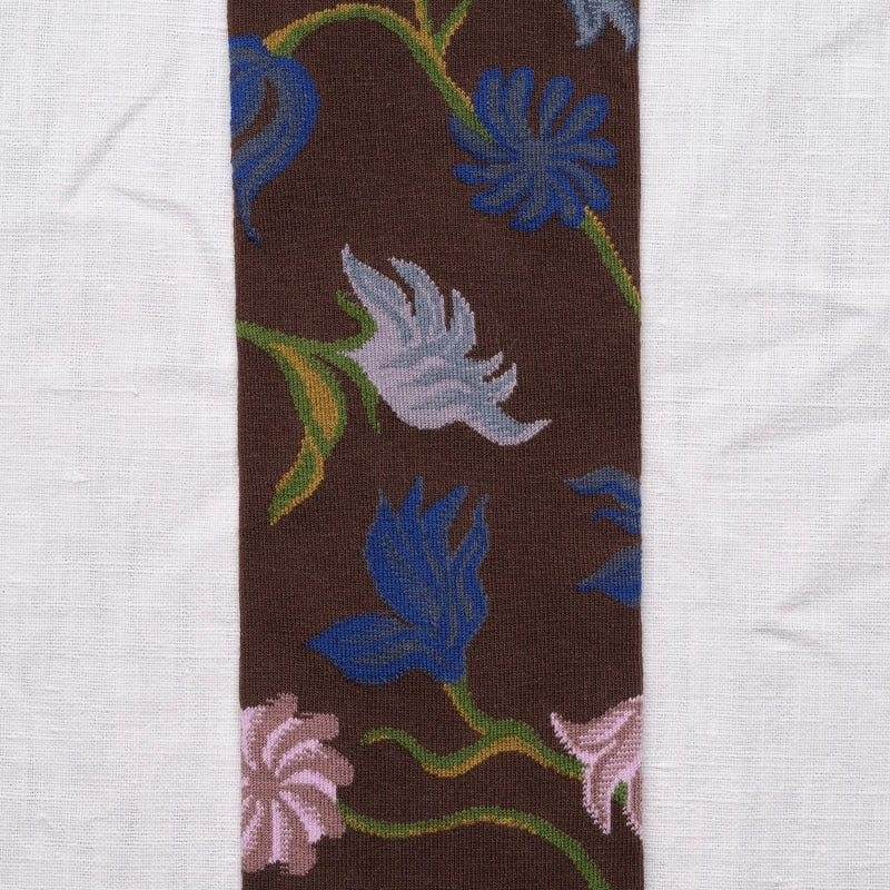 BONNE MAISON DARK BROWN/CACTUS/GRAPE FLORAL KNEE HIGH SOCKS