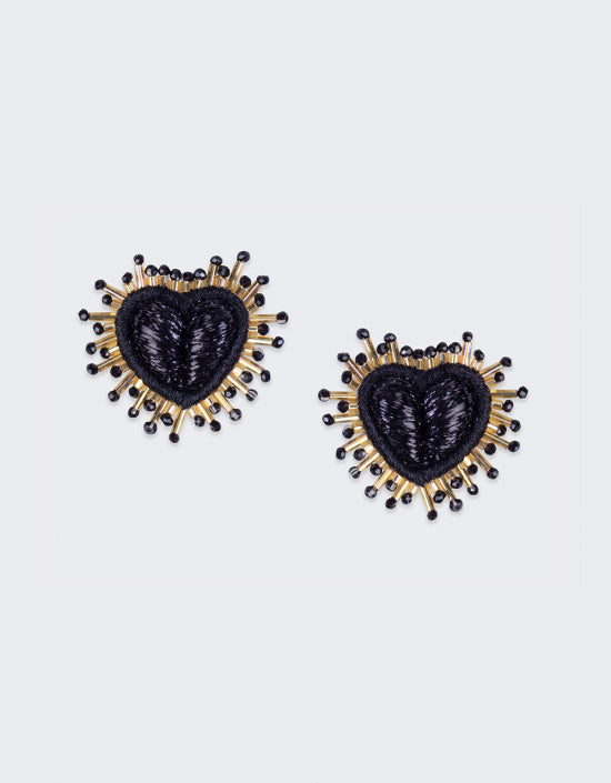 OLIVIA DAR MINI SPARKLE HEART SILK EARRINGS - BLACK HEART