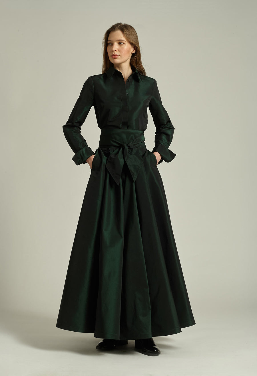 SARA ROKA MARIASOLE LONG GOWN IN IRIDESCENT GREEN