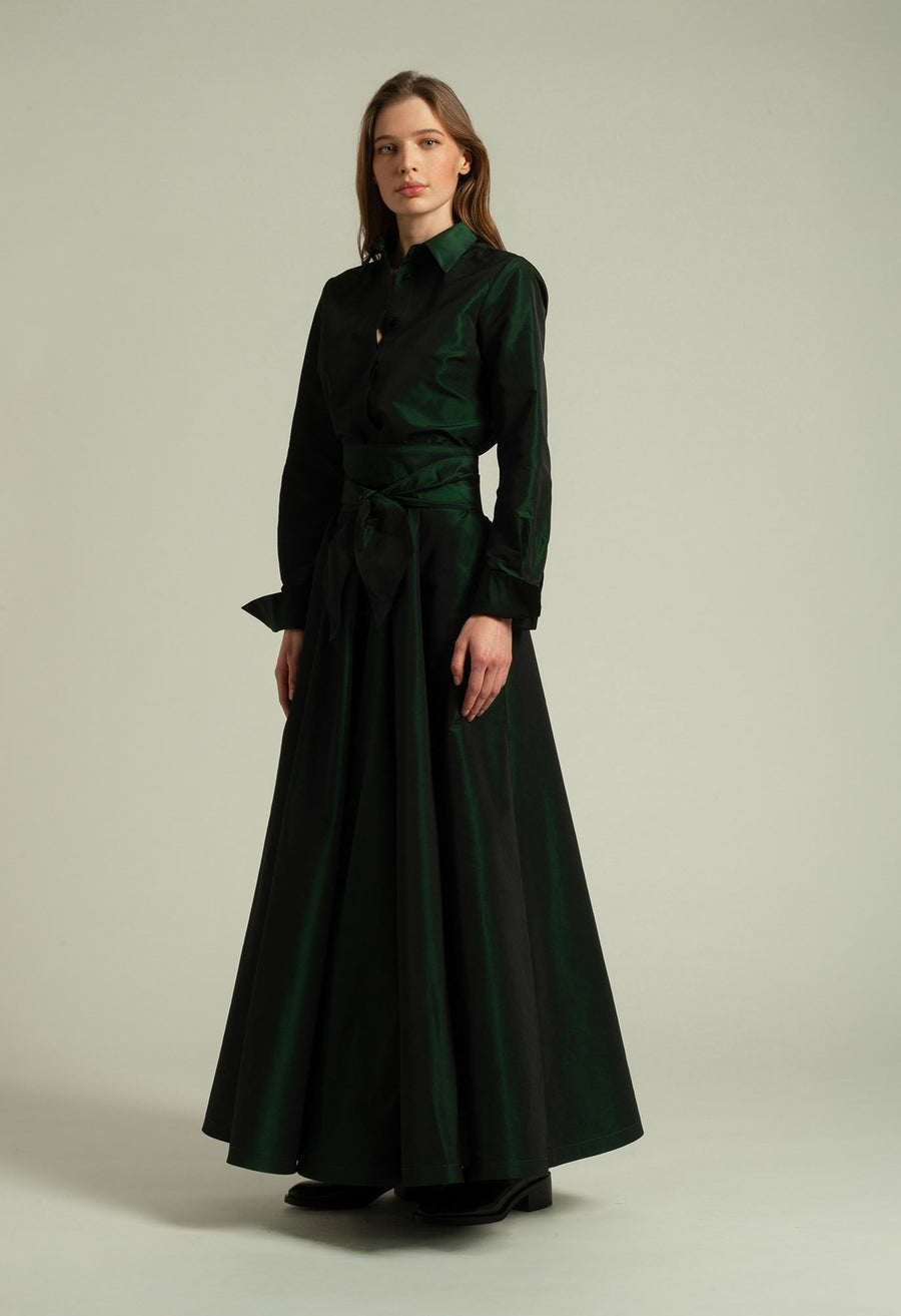 SARA ROKA MARIASOLE LONG GOWN IN IRIDESCENT GREEN