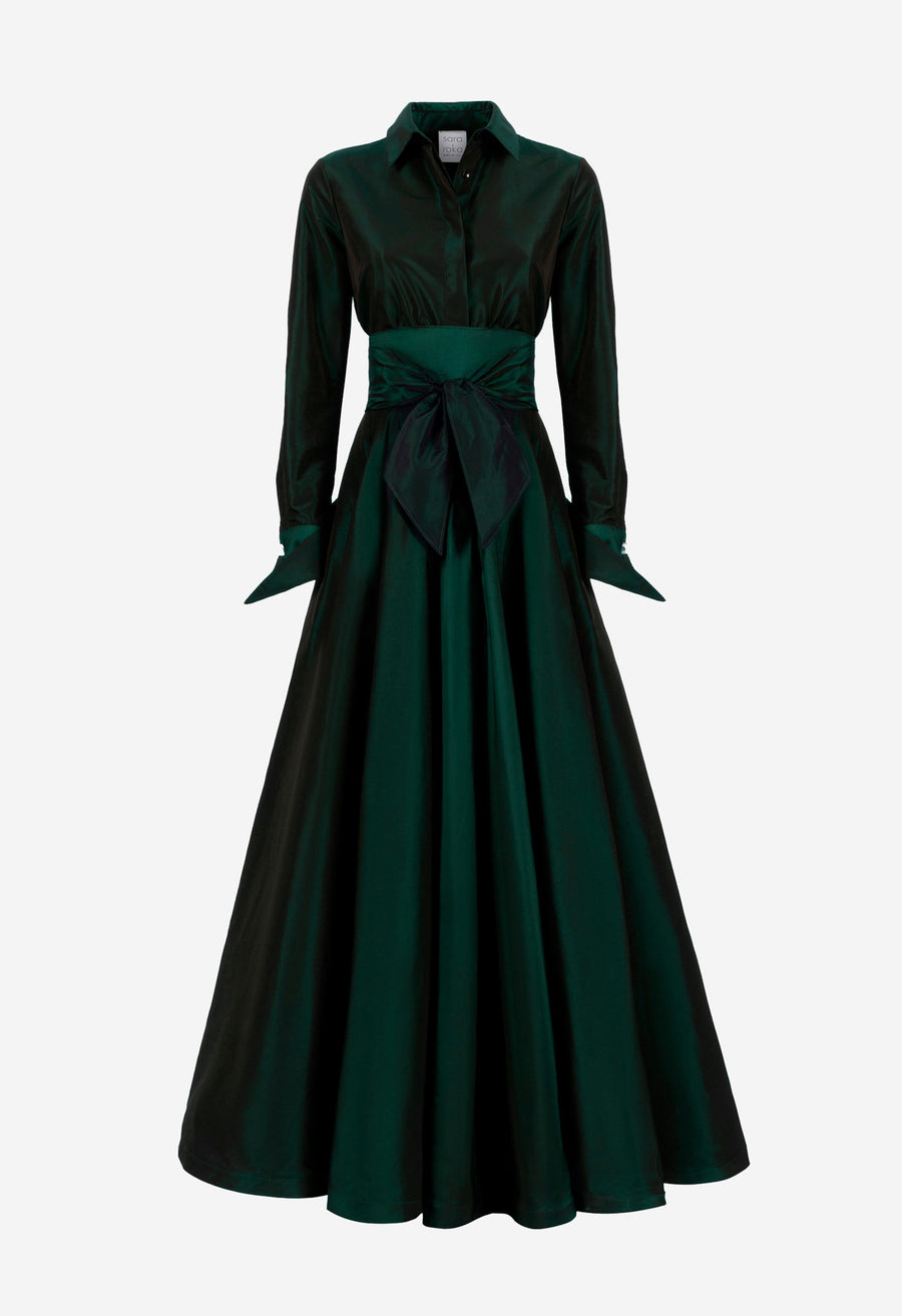 SARA ROKA MARIASOLE LONG GOWN IN IRIDESCENT GREEN