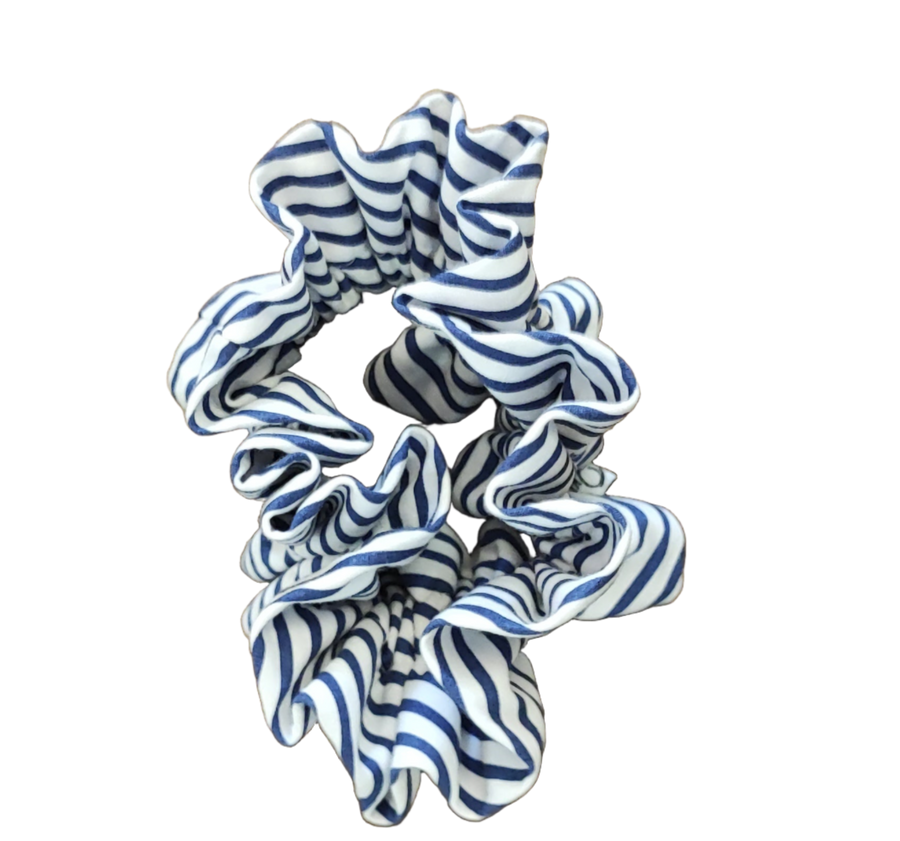 JENNIFER OUELLETTE SCRUNCHIE IN WHITE/NAVY STRIPES