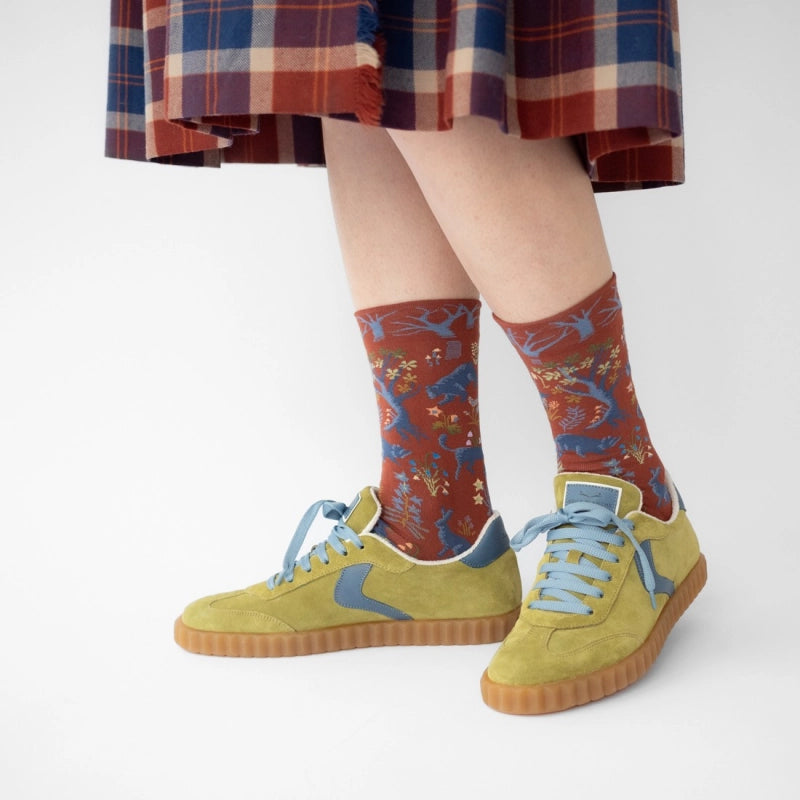 BONNE MAISON SEPIA /CYAN/BLUE WOODLAND MID-CALF SOCKS