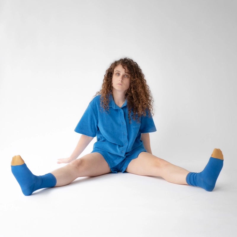 BONNE MAISON BRIGHT BLUE WITH CONTRASTING TOE MID-CALF SOCKS