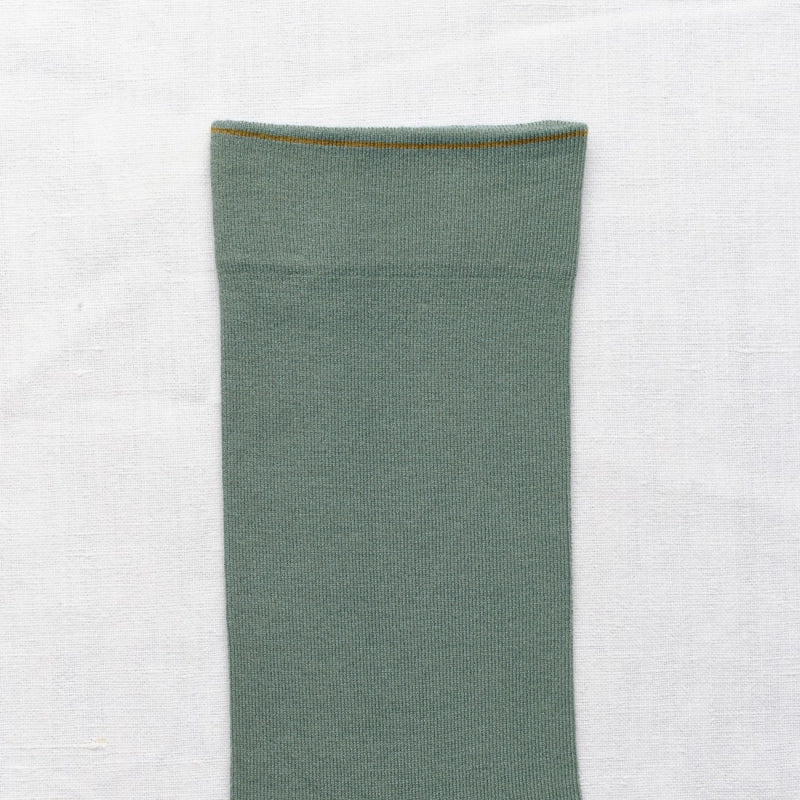 BONNE MAISON CEDAR GREEN PLAIN MID CALF SOCKS WITH ADSINTH GREEN TOE