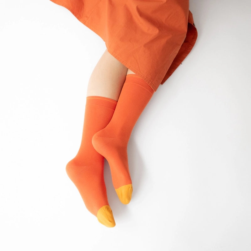 BONNE MAISON SOLID ORANGE MID CALF SOCKS