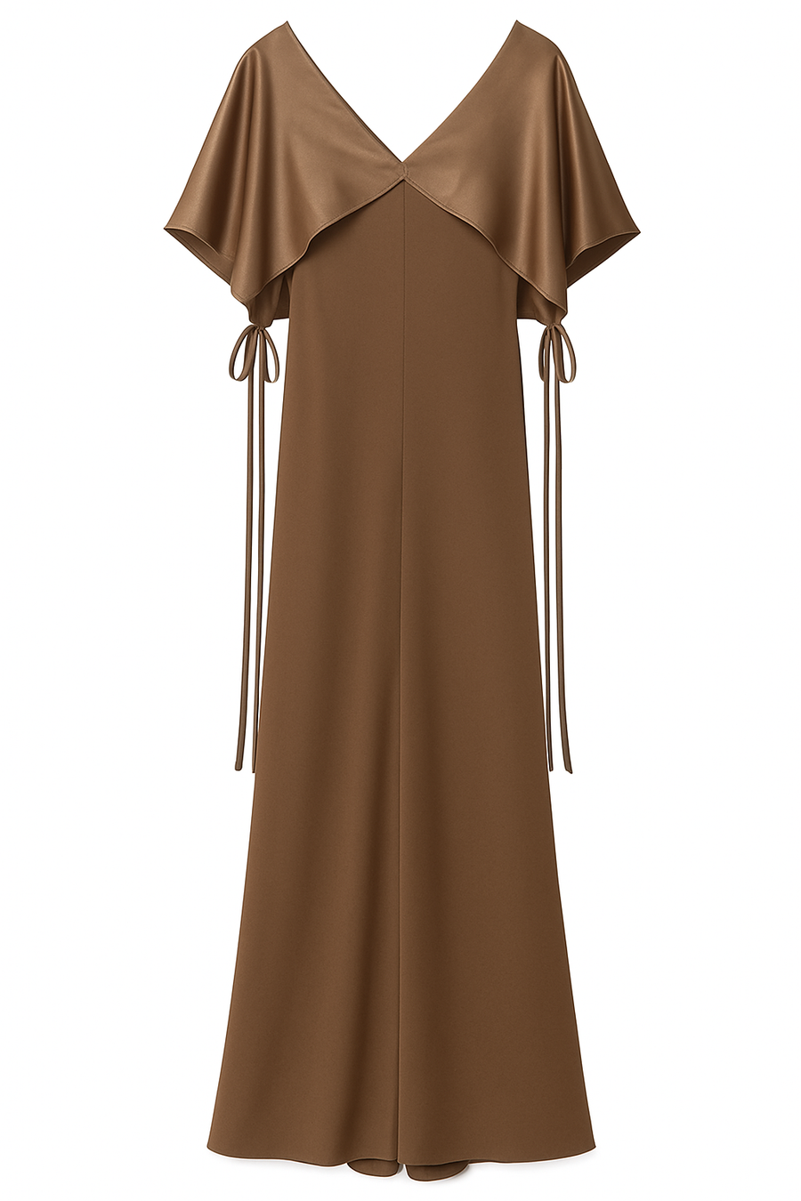 AMSALE CAPE FLUID GOWN IN TRUFFLE