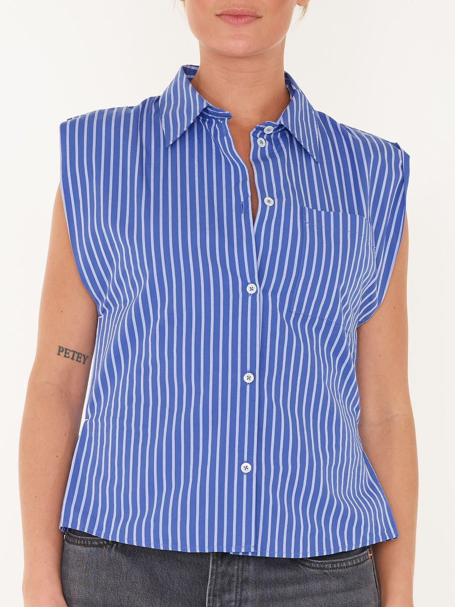 BELLEROSE GALICE SLEEVELESS SHIRT IN BLUE/WHITE STRIPE