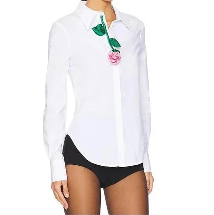 VIVETTA WHITE SLIM SHIRT WITH PINK ROSE