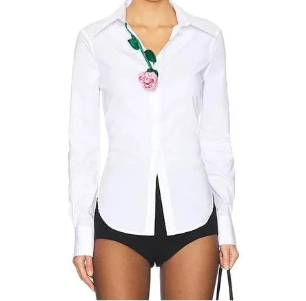 VIVETTA WHITE SLIM SHIRT WITH PINK ROSE