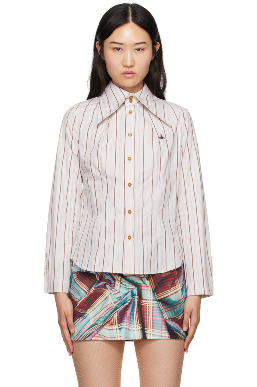 VIVIENNE WESTWOOD VIOLIN SHIRT IN BEIGE STRIPE