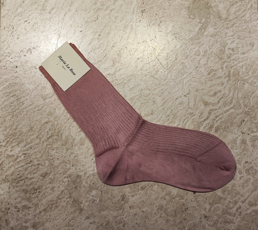 MARIA LA ROSA RIBBED SILK SOCKS IN ROSE