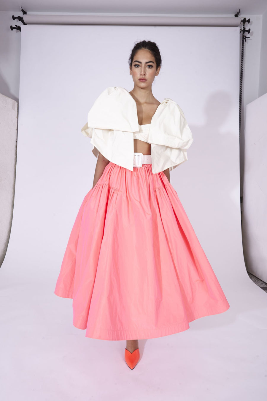 THE 2ND SKIN TAFFETA MIDI SKIRT.  Available in two colour options - pink and magnolia