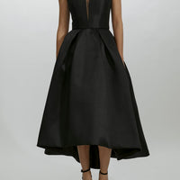 AMSALE DEEP V HIGH LOW STRAPLESS DRESS IN BLACK