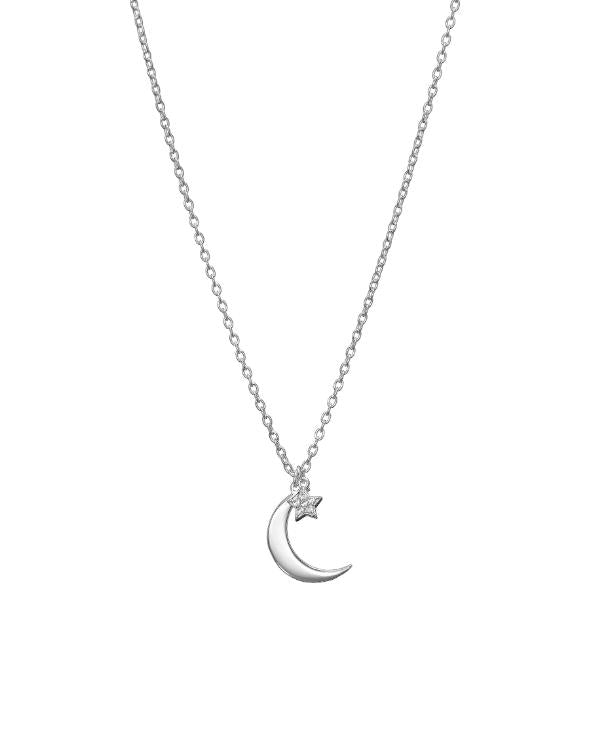MARY K SILVER CRESCENT MOON & PAVE STAR NECKLACE