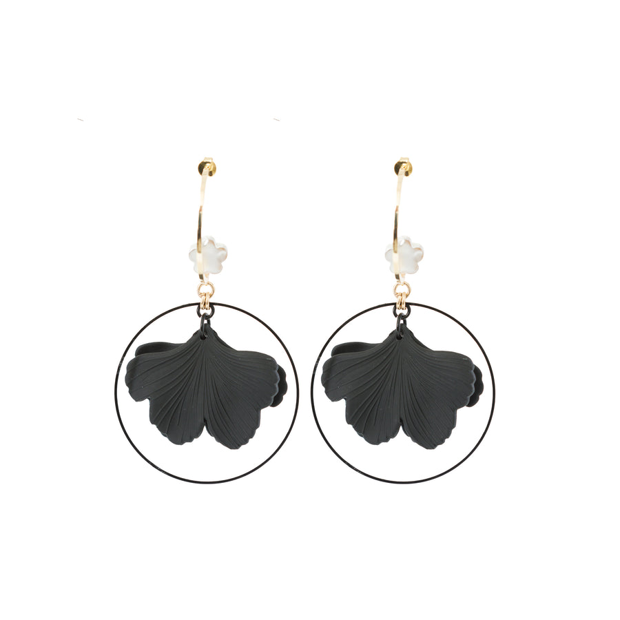 MELISSA CURRY BLACK GINKO EARRINGS WITH GOLD HOOP