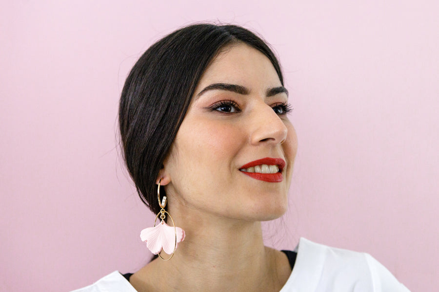 MELISSA CURRY PINK GINKO EARRINGS WITH GOLD HOOP